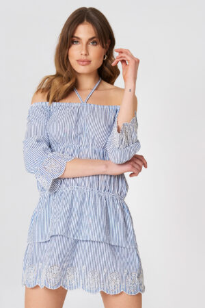 Debiflue x NA-KD Off Shoulder String Dress - Blue