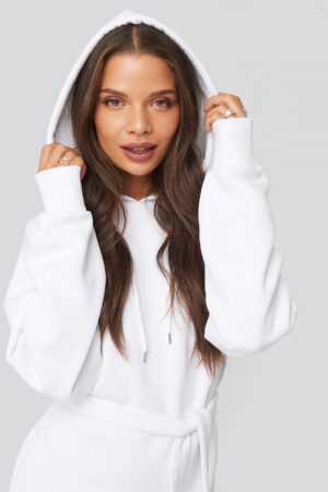 Donnaromina x NA-KD Belted Hoodie Dress - White
