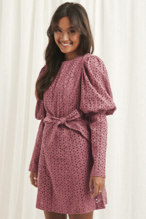 NA-KD Boho Anglaise LS Mini Dress - Pink