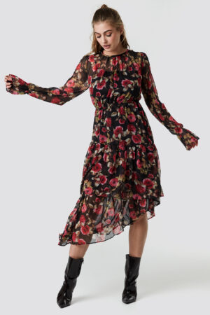 NA-KD Boho Asymmetric Chiffon Frill Dress - Multicolor