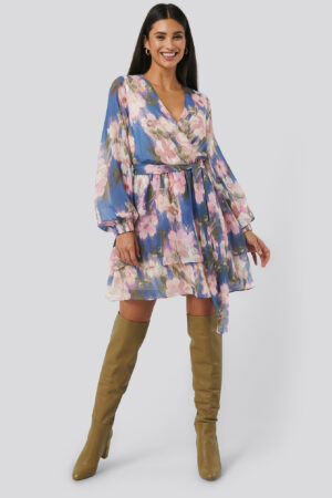 NA-KD Trend Belted Chiffon Dress - Multicolor