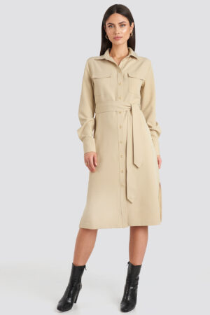 NA-KD Classic Belted Long Shirt Dress - Beige