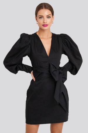 NA-KD Party Bow Detail Long Sleeve Mini Dress - Black