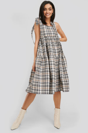 NA-KD Trend Bow Tie Two Tier Check Dress - Multicolor