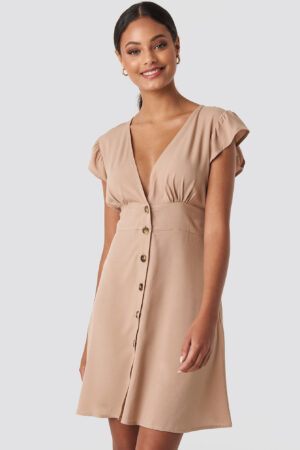 NA-KD Button Up Mini Dress - Beige
