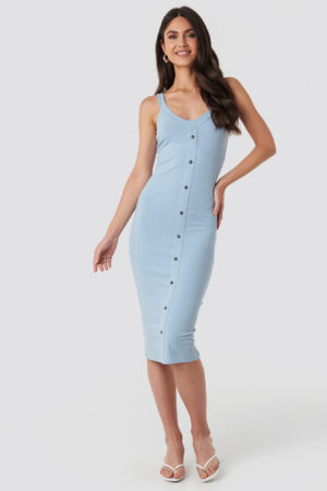 NA-KD Button Up Ribbed Midi Dress - Blue
