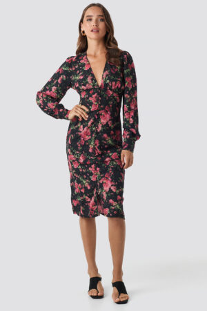 NA-KD Trend Buttoned Front V-Neck Dress - Multicolor