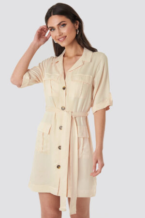 NA-KD Cargo Detail Mini Dress - Beige