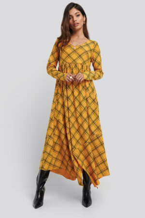 NA-KD Checked Asymmetric Cut Dress - Multicolor