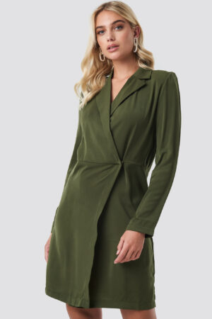 NA-KD Party Collared Wrap Over Midi Dress - Green