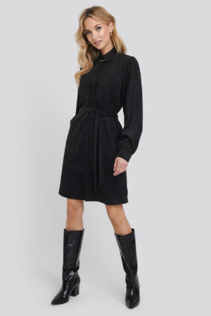 NA-KD Trend Corduroy Tied Waist Shirt Dress - Black