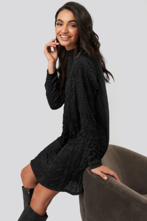 NA-KD Party Creased Effect Long Sleeve Mini Dress - Black