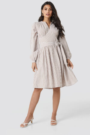 NA-KD Trend Cup Detail Tie Waist Dress - Beige