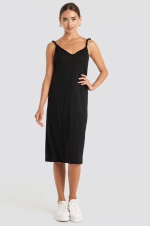 NA-KD Cupro V-Neck Midi Dress - Black