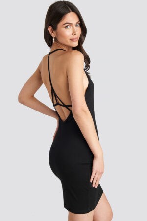 NA-KD Party Deep Cross Back Dress - Black