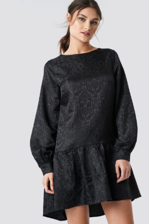 NA-KD Party Dip Hem Jacquard Dress - Black