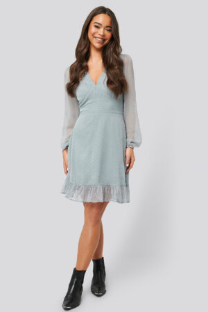 NA-KD Boho Dobby Marked Waist Mini Dress - Blue