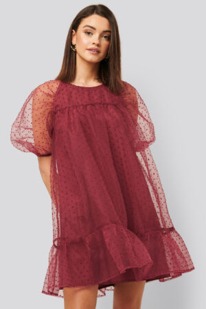 NA-KD Boho Dobby Organza Mini Dress - Burgundy