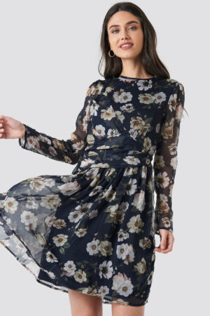 NA-KD Boho Draped Detail Chiffon Mini Dress - Blue
