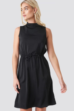 NA-KD Party Drawstring Waist High Neck Dress - Black