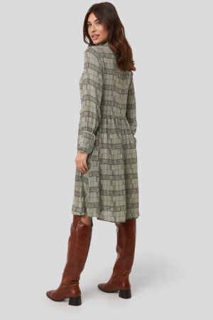 NA-KD Trend Frill Neck Checked Dress - Multicolor
