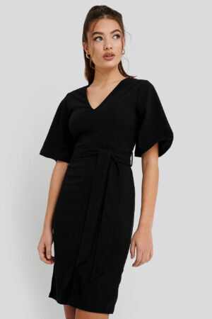 NA-KD Front Slit Belted Dress - Black