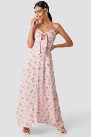 NA-KD Front Tie Floral Maxi Dress - Pink