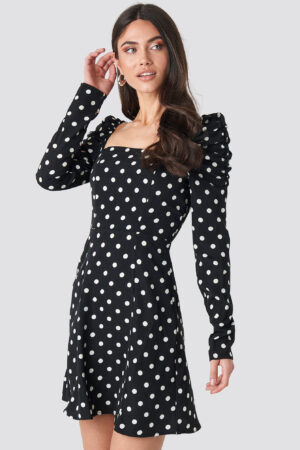 NA-KD Gathered Puff Sleeve Mini Dress - Black