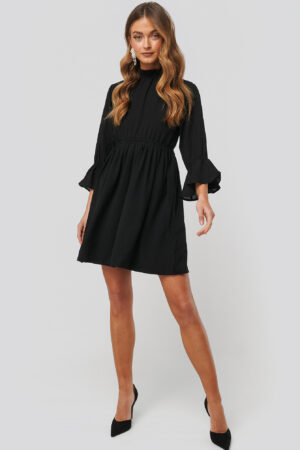 NA-KD Boho High Neck Flare Mini Dress - Black
