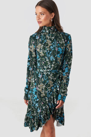 NA-KD Trend High Neck Floral Wrap Dress - Multicolor