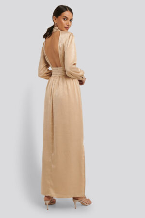 NA-KD Party High Neck Open Back Maxi Dress - Beige