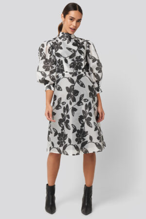 NA-KD Trend High Neck Puff Quarter Sleeve Dress - Multicolor