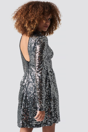 Statement By NA-KD Influencers Open Back Sequins Mini Dress - Silver