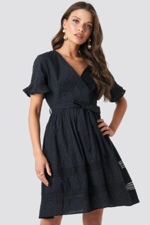 NA-KD Boho Lace Insert Cotton Mini Dress - Black