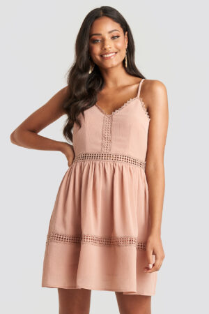 NA-KD Boho Lace Insert Flowy Mini Dress - Pink