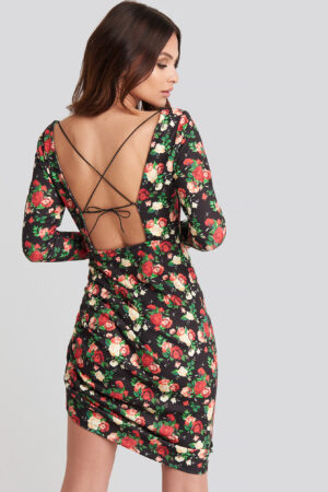NA-KD Party Long Sleeve Open Back Jersey Dress - Multicolor