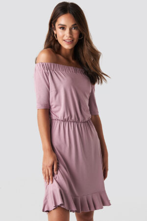 NA-KD Off Shoulder Jersey Dress - Pink