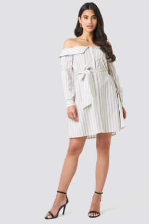 NA-KD Off Shoulder Shirt Dress - Beige