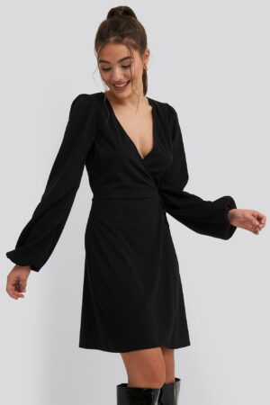 NA-KD Overlap Balloon Sleeve Dress - Black