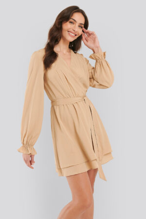 NA-KD Boho Overlap Draped Mini Dress - Beige