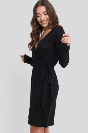NA-KD Overlap Light Knitted Dress - Black