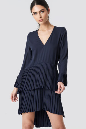 NA-KD Party Pleat Detail Layered Mini Dress - Blue
