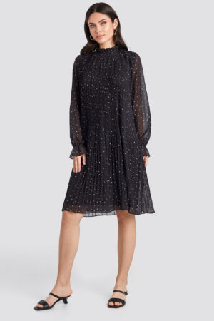 NA-KD Pleated Dotted Dress - Black