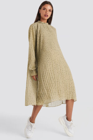 NA-KD Pleated Dotted Dress - Green