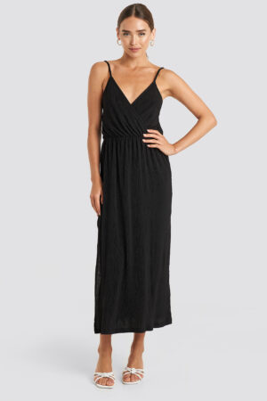 NA-KD Plisse Wrap Midi Dress - Black