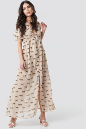 NA-KD Trend Front Button Maxi Dress - Beige