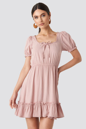 NA-KD Boho Puff Sleeve Mini Dress - Pink