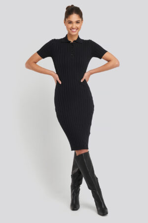 NA-KD Rib Knitted Midi Dress - Black