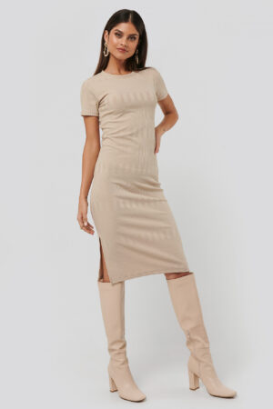 NA-KD Round Neck Knit Dress - Beige