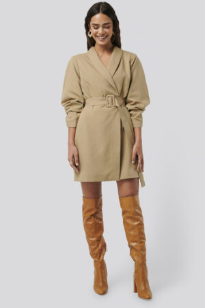 NA-KD Classic Rounded Sleeve Blazer Dress - Beige